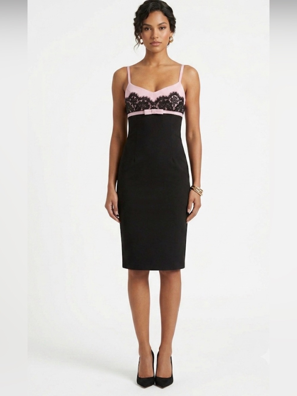 Arden B Y2K Colorblock Lace Cocktail Dress Pink Black Bow Accent Sz 6 Vintage